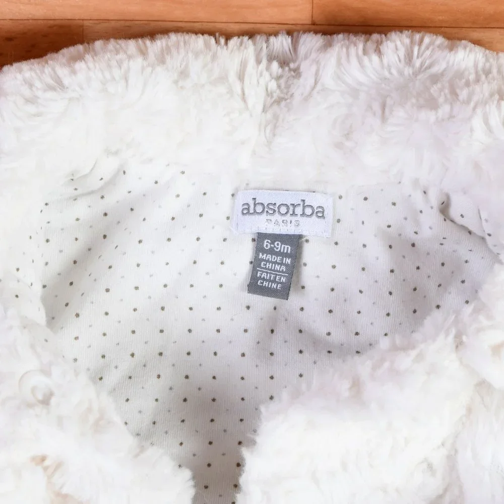 (Set) Absorba Paris 6-9 month girls white faux fur jacket and hat - Picture 5 of 8